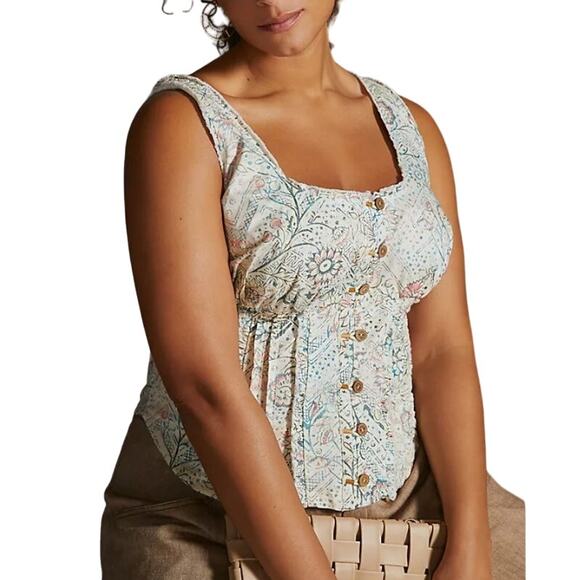 Anthropologie 1X Plus Size Womens Pilcro Printed Corset Top Tank Floral - Picture 1 of 9